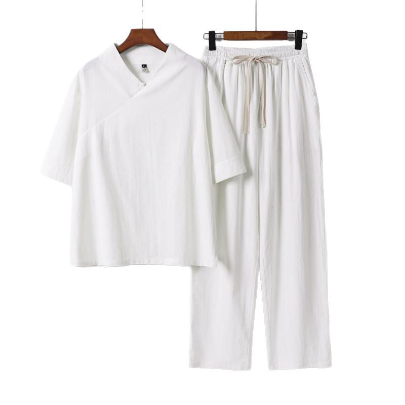 Unisex Leichtes Kimono-Loungewear-Set mit V-Ausschnitt und Tunnelzug-Hose Echoarchiv