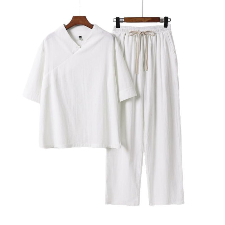Unisex Leichtes Kimono-Loungewear-Set mit V-Ausschnitt und Tunnelzug-Hose Echoarchiv