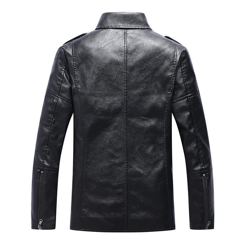 Herren Biker-Lederoptikjacke mit asymmetrischem Reißverschluss, Schulterpatten und gesteppter Ärmelpartie – Taviero