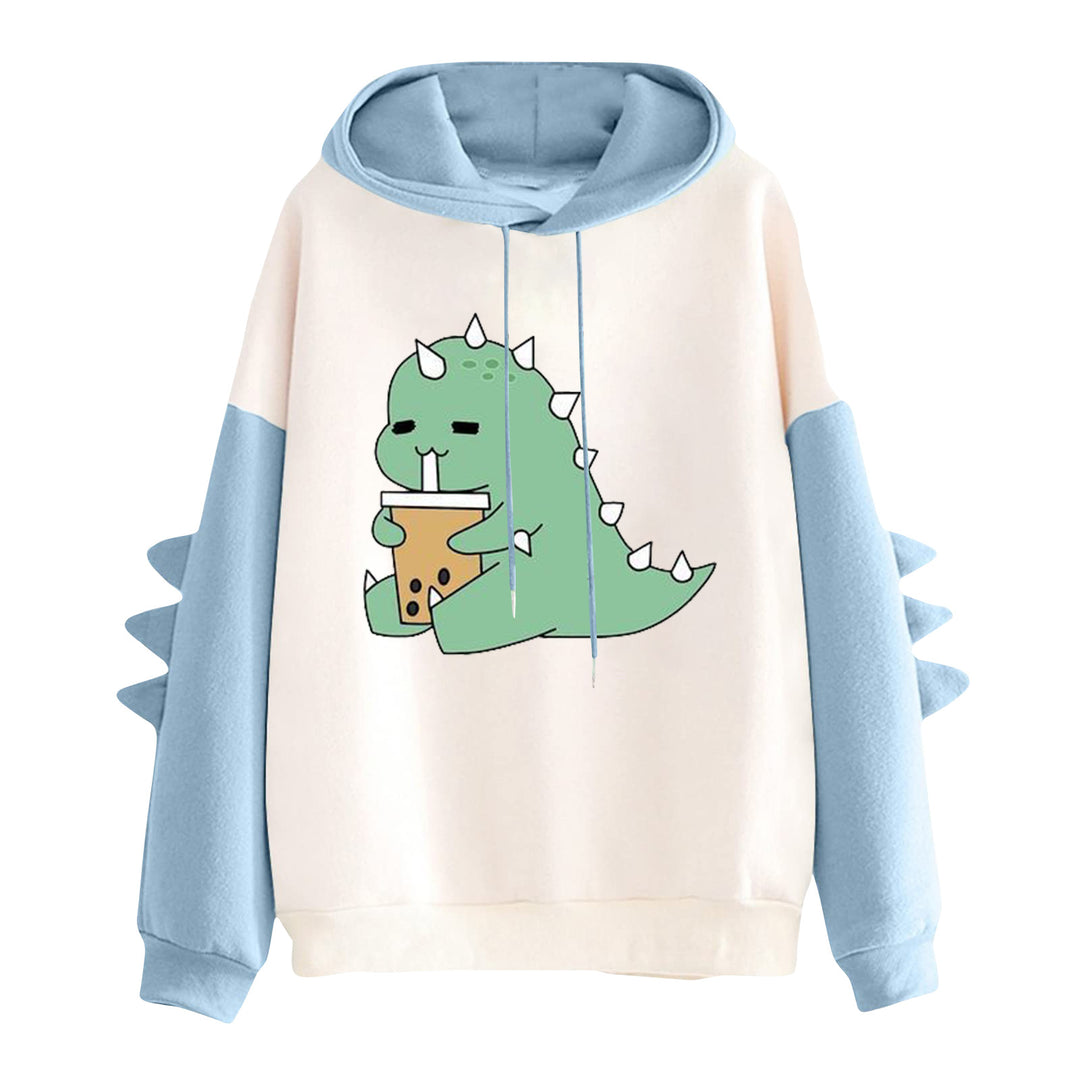 Damen Kapuzenpullover mit niedlichem Dinosaurier-Print und dreidimensionalen Ärmeldetails – Auréline