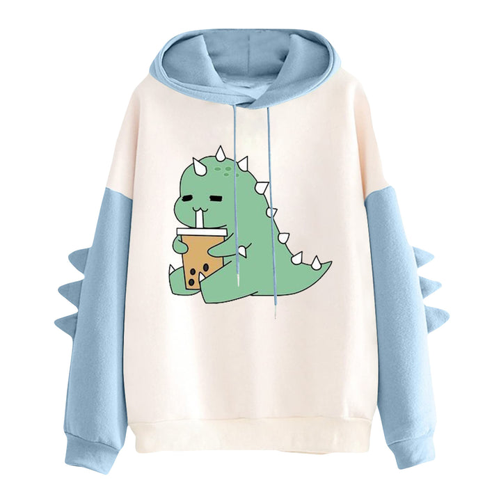 Damen Kapuzenpullover mit niedlichem Dinosaurier-Print und dreidimensionalen Ärmeldetails – Auréline