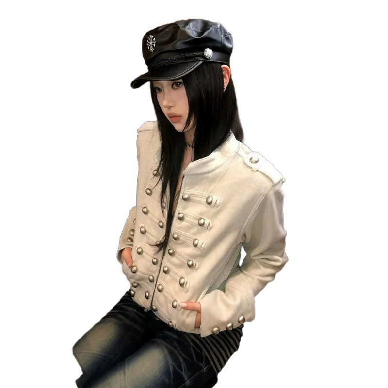 Damen Kurze Militärinspirierte Jacke mit doppelter Zierknopfleiste und Manschetten Echoarchiv