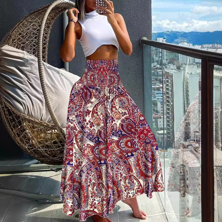 Damen Maxirock mit hohem Smokbund, weitem Fall und Paisley‑Print Echoarchiv