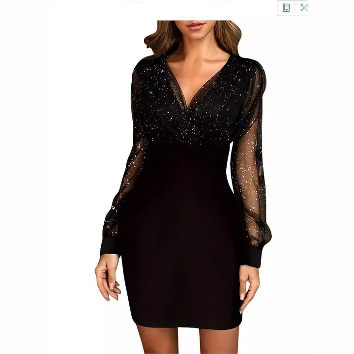 Damen Glitzerndes Cocktailkleid mit transparenten Ärmeln – Élara