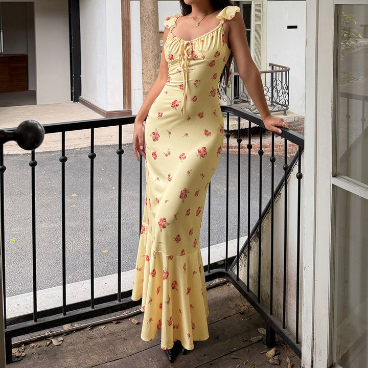 Damen Maxikleid mit floralen Rüschen und elegantem Schnitt Echo Archiv