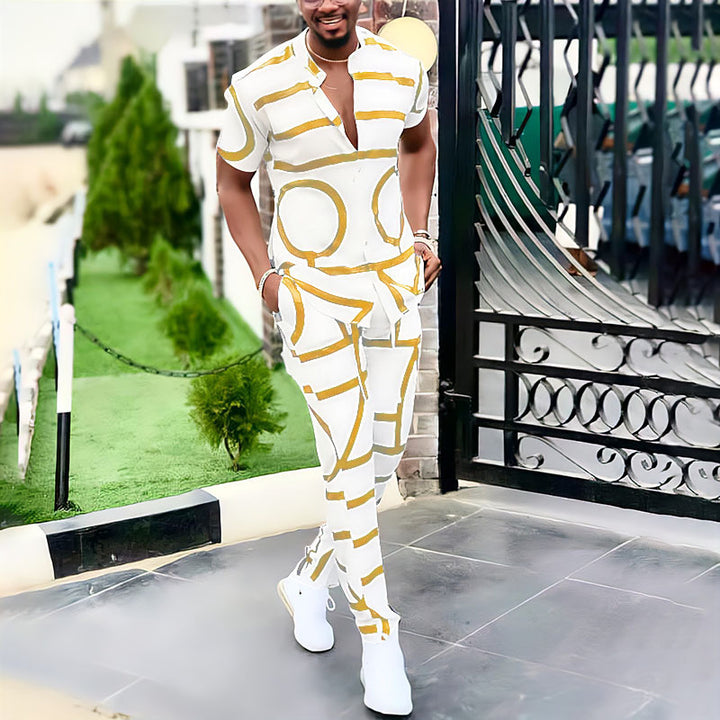 Herren Jumpsuit mit modernem graphischen Muster und entspannter Passform Echoarchiv