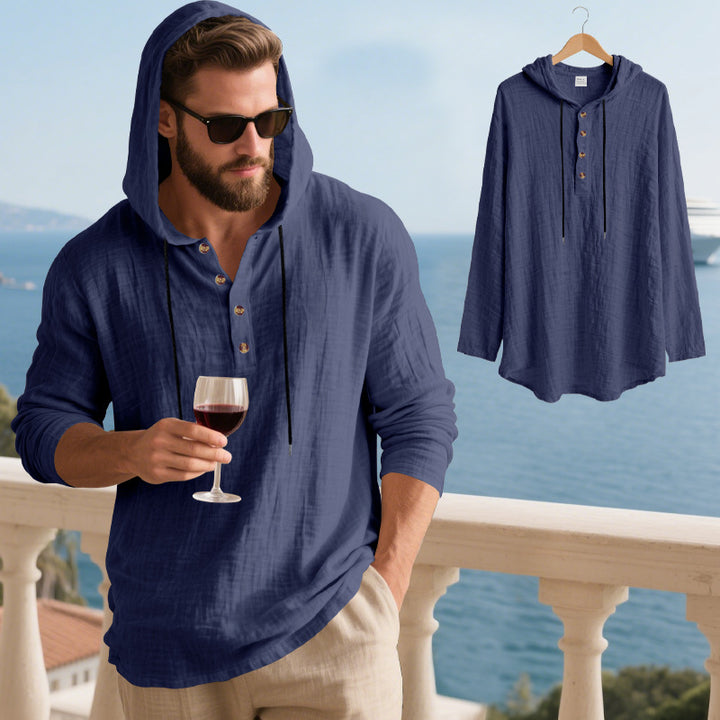 Herren lässiges Kapuzenshirt aus weichem Baumwollmix mit Knopfleiste und praktischen Taschen Echoarchiv
