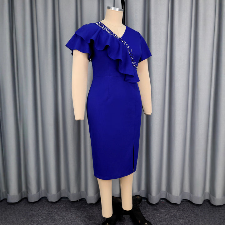 Damen elegantes, figurbetontes Kleid mit Rüschendetails und funkelndem Akzent Echo Archiv