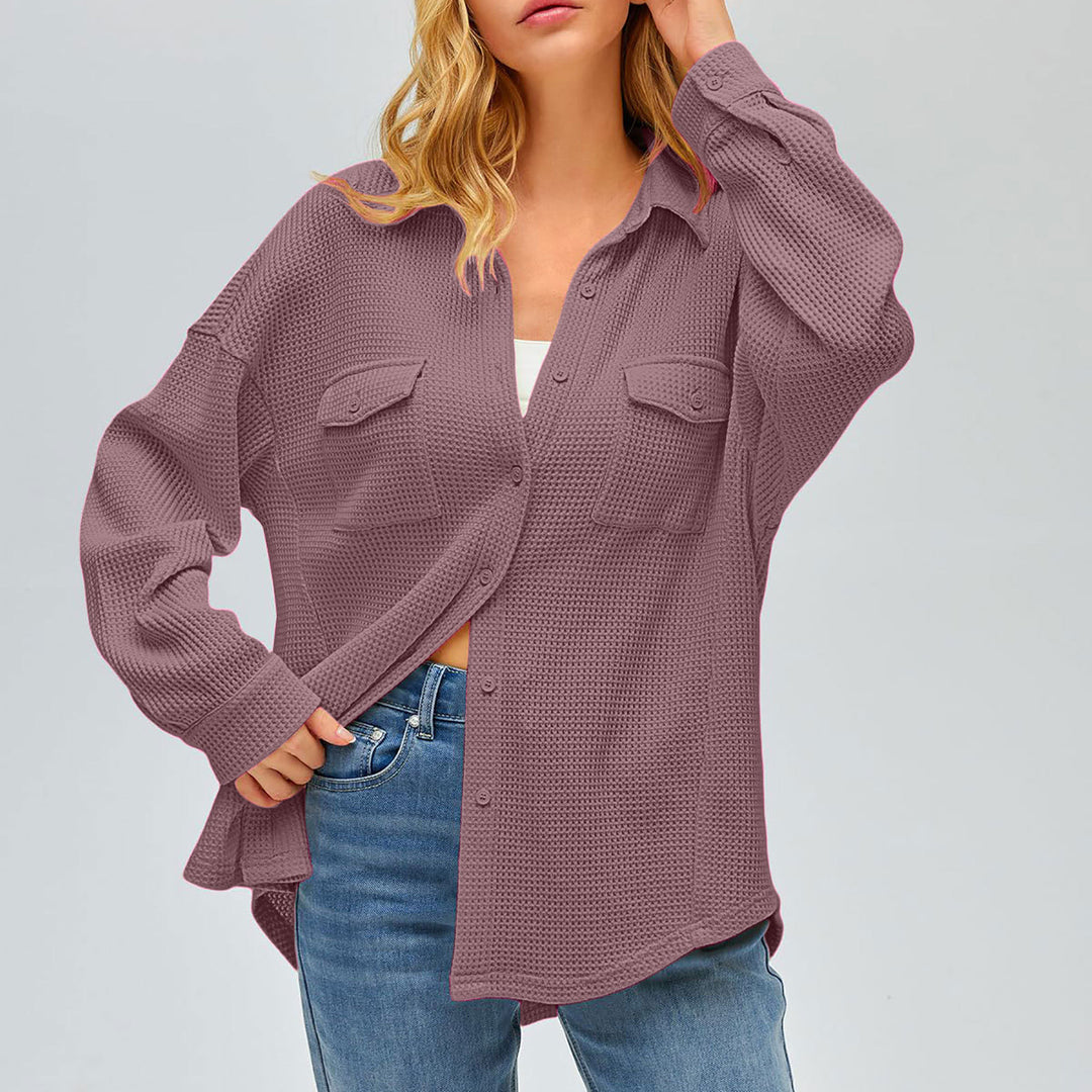 Damen nan oversized Waffelstrick Hemdjacke mit Brusttaschen und Knopfleiste Echo Archiv