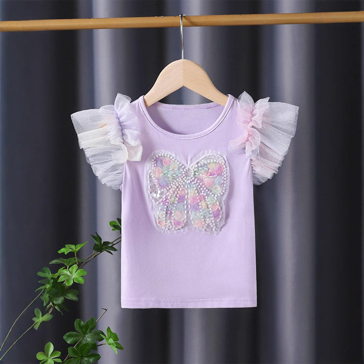 Mädchen T-Shirt mit funkelndem Schmetterlingsmotiv und Rüschendetails Echo Archiv