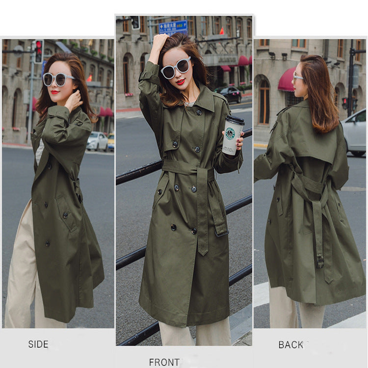 Damen Midilanger Trenchcoat mit taillierendem Bindegürtel und verstellbaren Manschetten Echoarchiv
