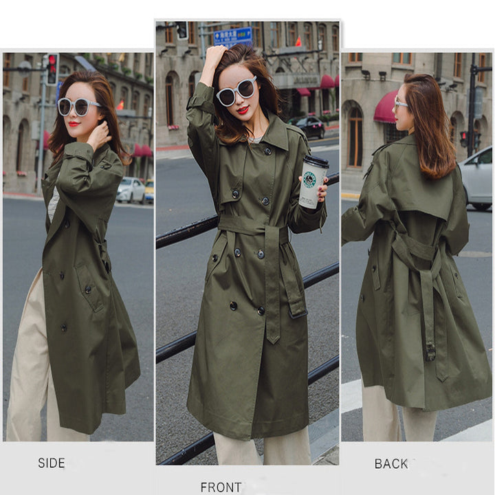 Damen Midilanger Trenchcoat mit taillierendem Bindegürtel und verstellbaren Manschetten Echoarchiv