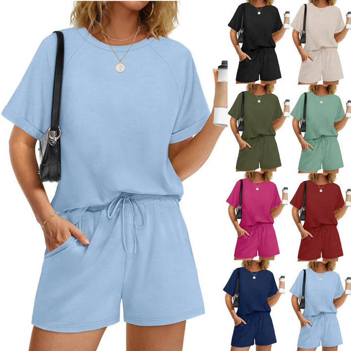 Damen lässiger Kombi aus T-Shirt und Shorts mit elastischem Bund Echoarchiv