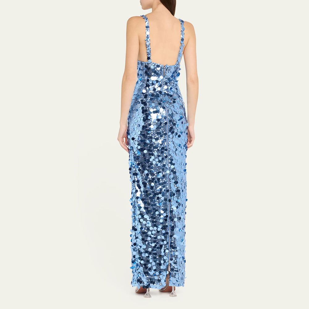 Damen Pailletten Maxikleid mit V-Ausschnitt und schmaler Silhouette Echo Archiv