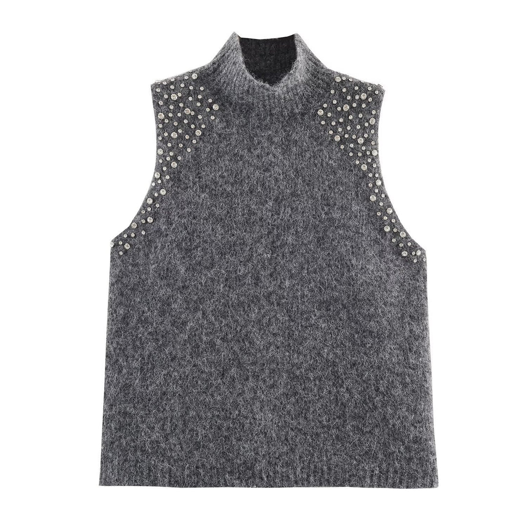 Damen ärmelloses Strickoberteil mit eleganten Perlenverzierungen Echo Archiv