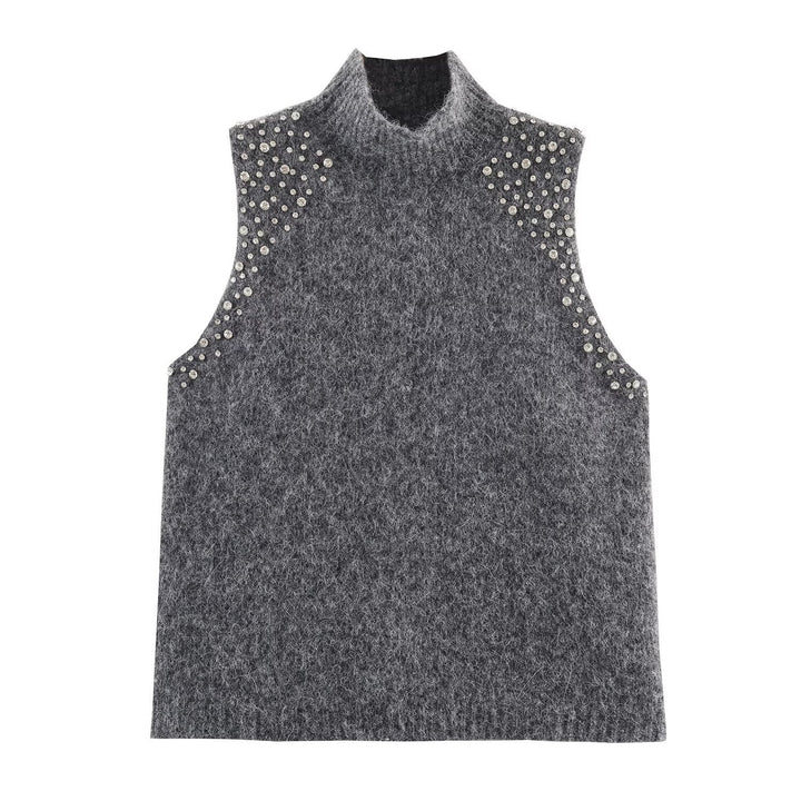 Damen ärmelloses Strickoberteil mit eleganten Perlenverzierungen Echo Archiv