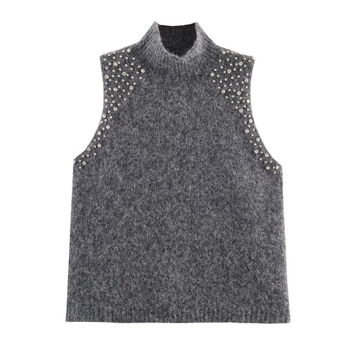 Damen ärmelloses Strickoberteil mit eleganten Perlenverzierungen Echo Archiv