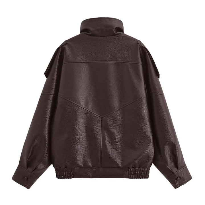 Damen nan Oversize Kunstleder-Bomberjacke mit hohem Stehkragen, Druckknopfblende und smockbündchen Echo Archiv