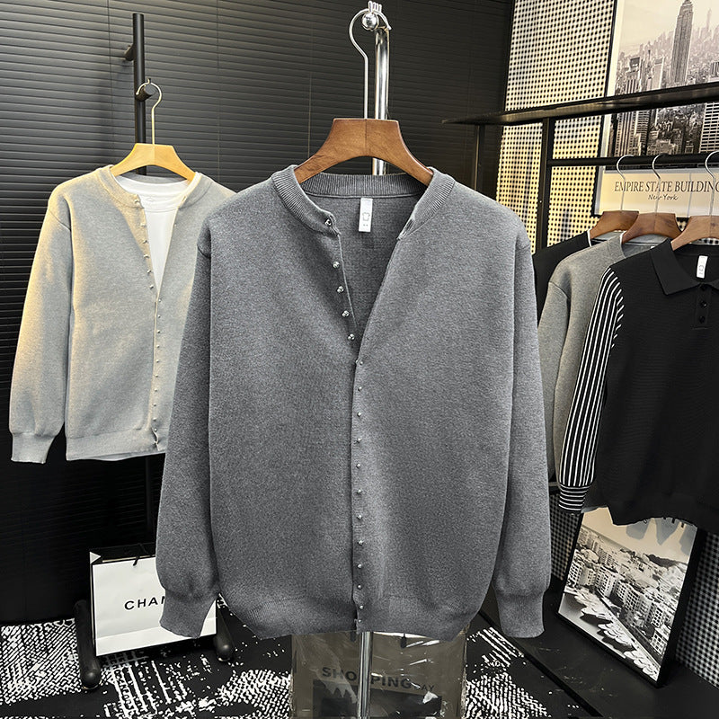 Herren Minimalistische Sweatcardigan mit verdeckter Druckknopfleiste Echoarchiv