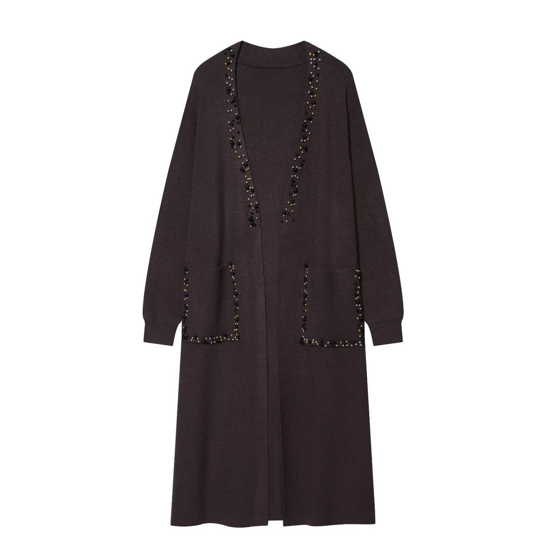 Damen langer Strickcardigan mit Perlenverzierung Echoarchiv