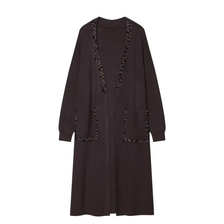 Damen langer Strickcardigan mit Perlenverzierung Echoarchiv