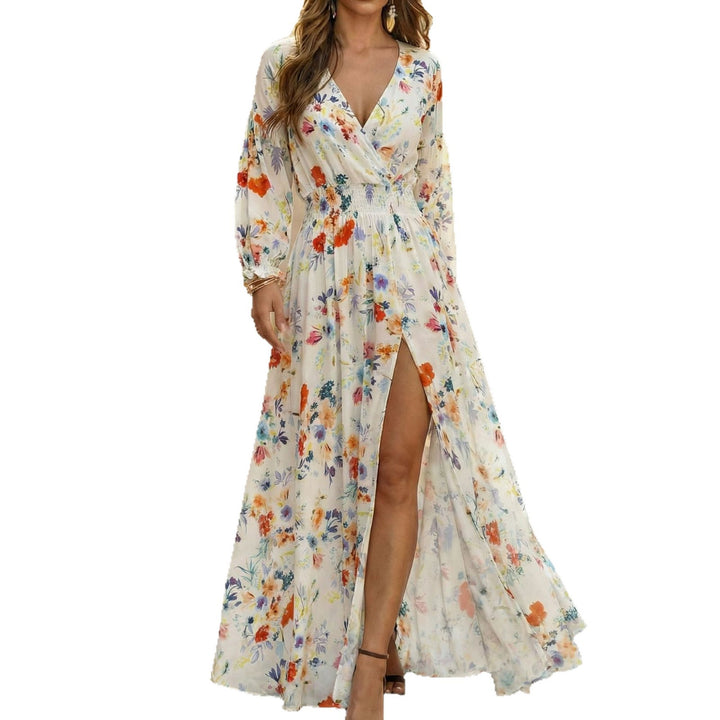 Damen nan fließendes Maxikleid mit Wickeloberteil, geraffter Smoktaillenpartie und hoher Beinschlitz Echo Archiv