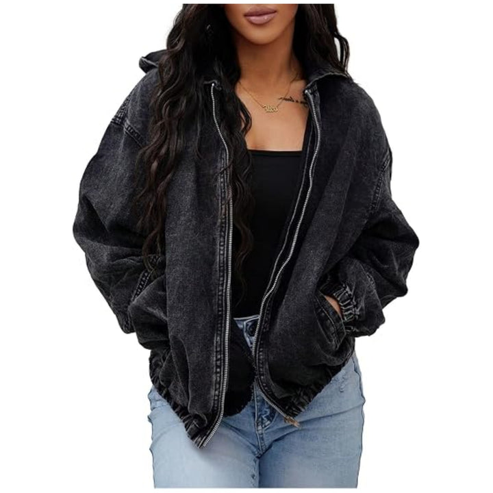 Damen Oversize-Jeansjacke mit Kapuze, Reißverschluss und Vintage-Waschung Echo Archiv