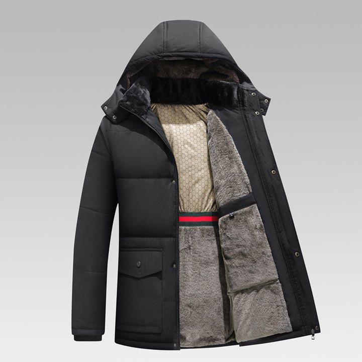 Herren Winterparka mit wärmendem Teddyfutter, abnehmbarer Kapuze und hoher Stehkragen – Marzano