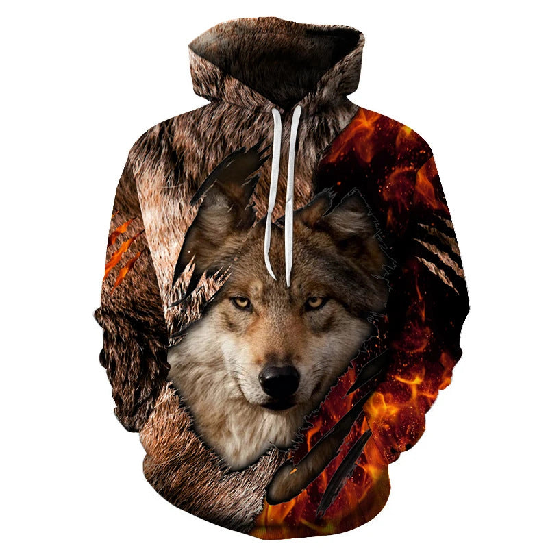 Unisex Kapuzenpullover mit kreativem Wolfsmotiv Echoarchiv