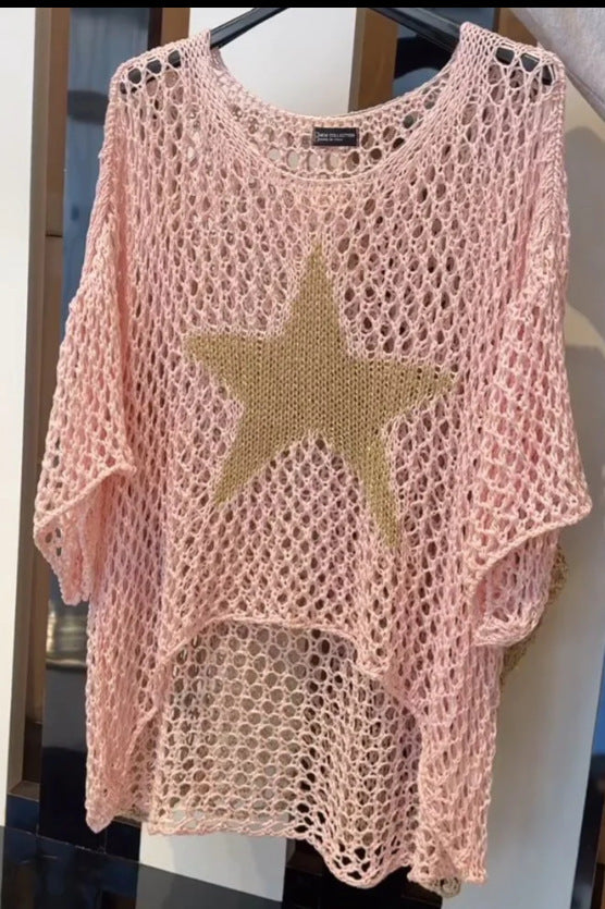 Damen nan oversized gehäkelter Pullover mit Sternapplikation und 3/4-Ärmeln Echo Archiv