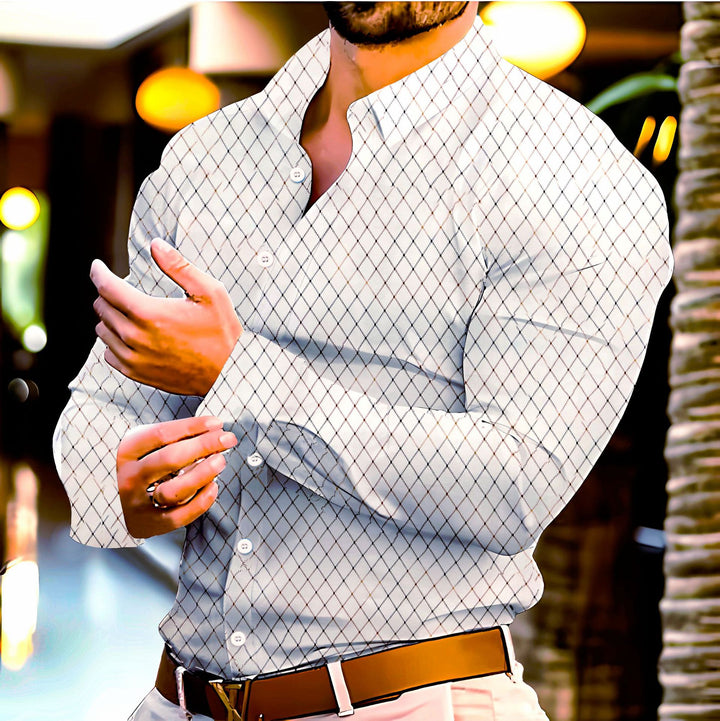 Herren elegantes Langarmhemd mit modernem Rautenmuster Echoarchiv