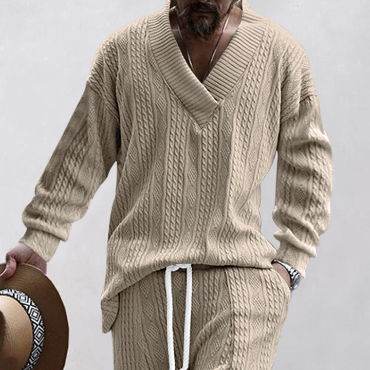 Herren Oversize-Zopfmuster-Pullover mit tiefem V-Ausschnitt Echoarchiv