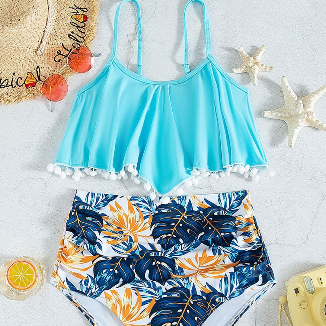 Damen Bikiniset mit verspieltem Volant und hochgeschnittenen Hosen Echo Archiv