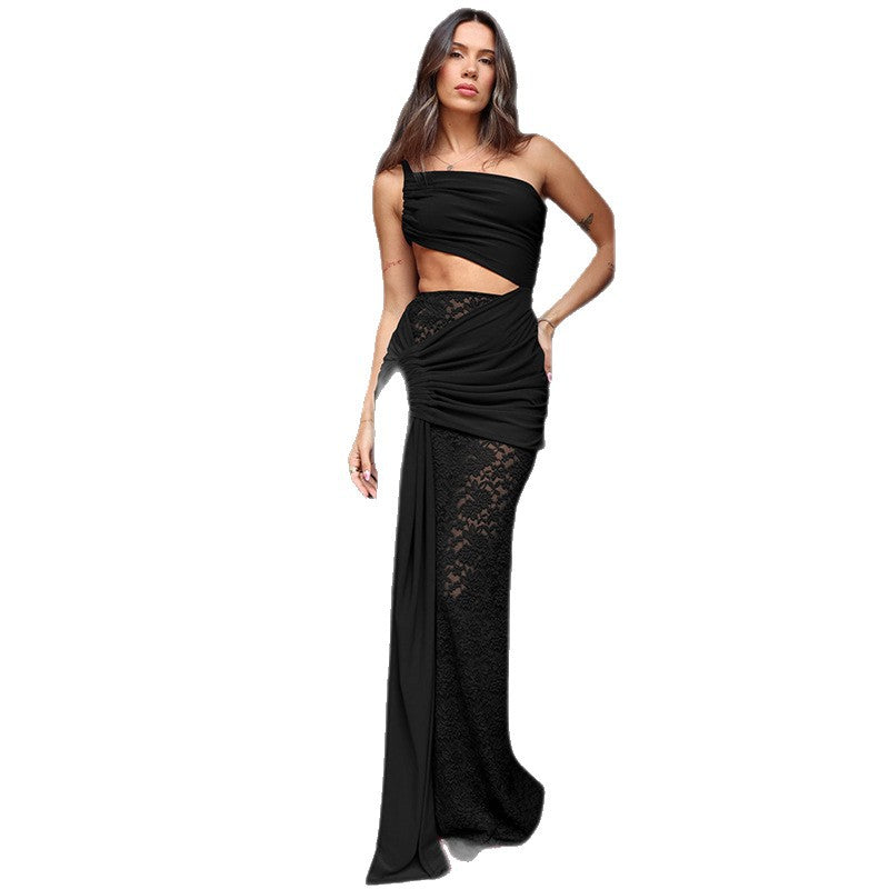 Damen Abendkleid mit asymmetrischem Schnitt und transparenter Spitzenapplikation Echo Archiv