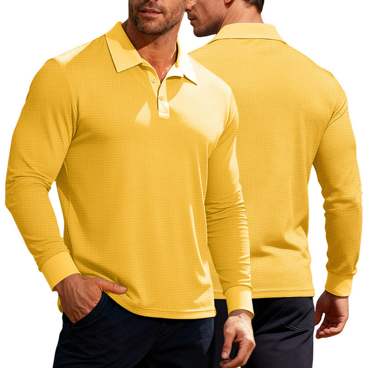 Herren nan Langarm-Poloshirt aus Waffelstrick mit schmaler Passform verdeckter Knopfleiste und Hemdkragen Echo Archiv