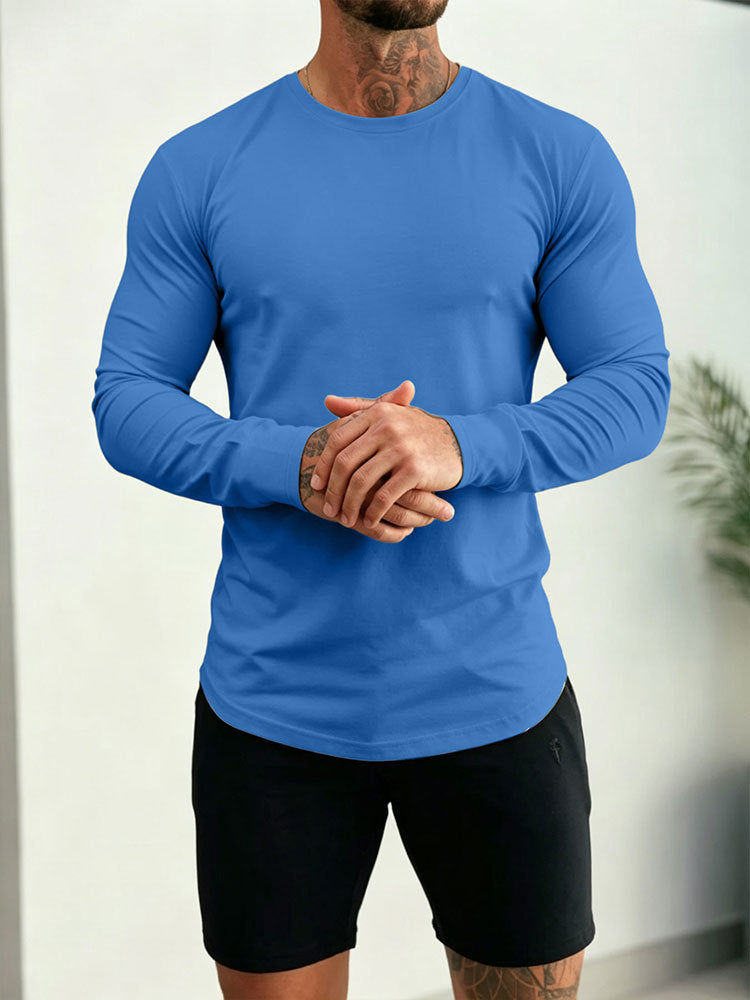 Herren Enganliegendes Langarm-Shirt aus Baumwollstretch mit Rundhals – Orvano