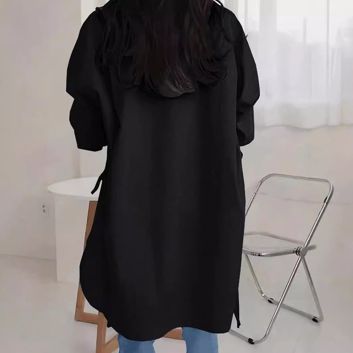 Damen Oversize-Longbluse mit Tunnelzugseiten, extralangen Manschetten und Hemdkragen – Avérine