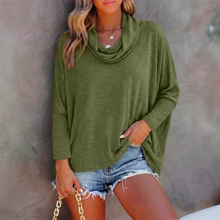 Damen Oversized Schalkragen-Longsleeve mit Fledermausärmeln – Avérine