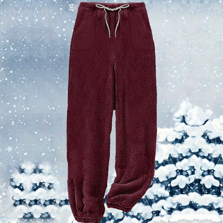 Damen nan kuschelige Sherpa-Fleece Loungehose mit Kordelzug, hoher Taille und elastischen Bündchen Echo Archiv
