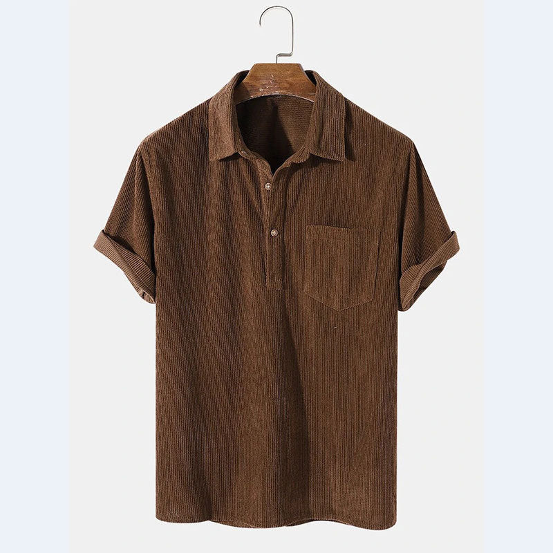 Herren Kurzarm Poloshirt aus gestreiftem Stoff mit Knopfleiste und Brusttasche Echoarchiv