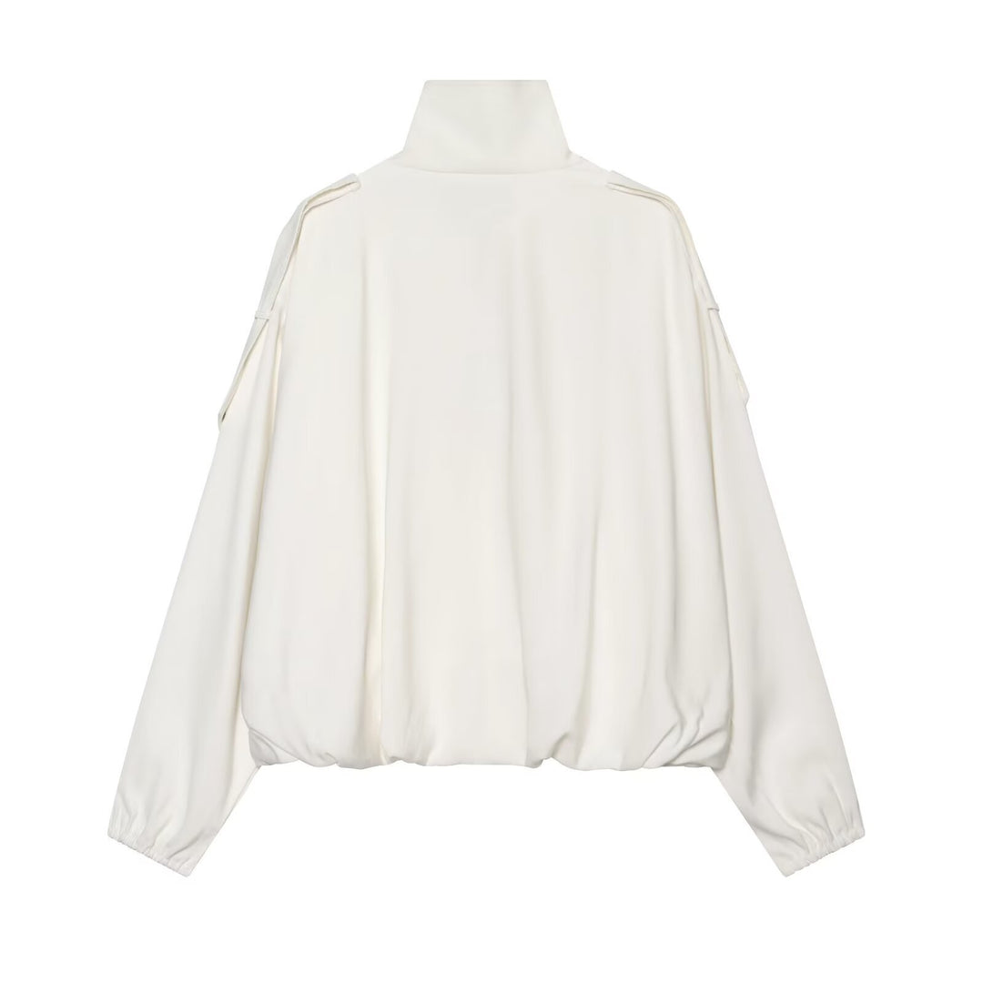 Damen Cropped-Boxy-Canvasjacke mit Funnelkragen, Druckknopfverschluss und Schulterpatten Echoarchiv