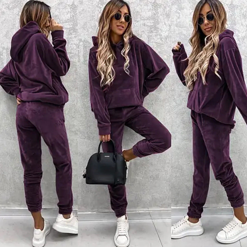 Damen kuscheliges Fleece-Set mit oversized Hoodie und bequemen Jogginghosen Echoarchiv
