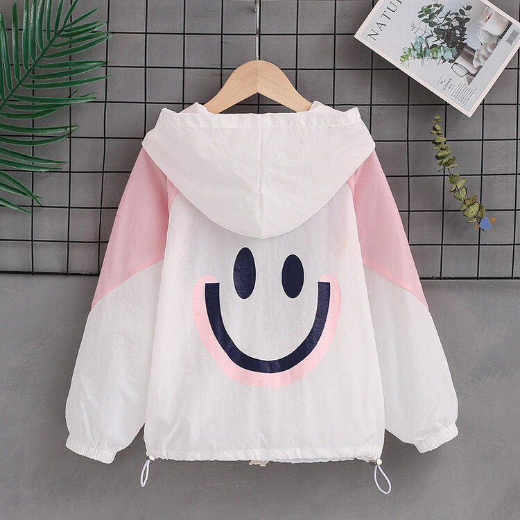 Damen nan leichte Kapuzenjacke mit Smiley-Print, verstellbarem Saum und elastischen Bündchen  Echo Archiv