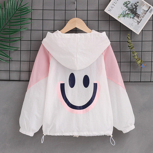 Damen nan leichte Kapuzenjacke mit Smiley-Print, verstellbarem Saum und elastischen Bündchen  Echo Archiv