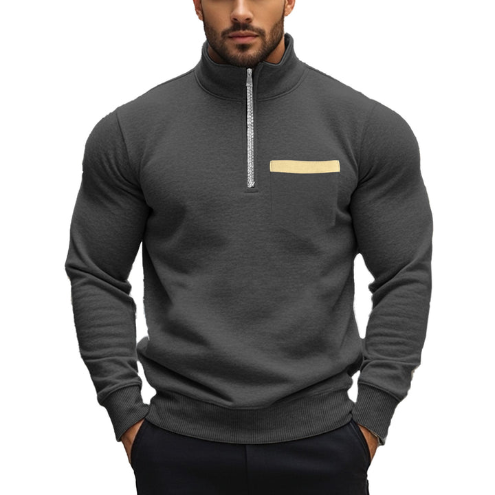 Herren Sportlicher Pullover mit halbem Reißverschluss und Kontrastbrusttasche Echoarchiv