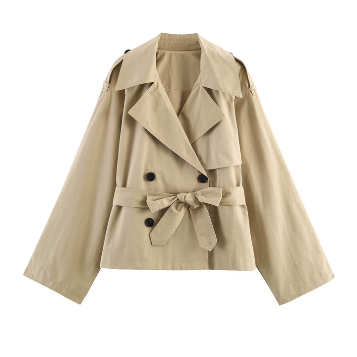 Damen Kurze Cape‑Trenchjacke mit doppelreihiger Knopfleiste und Bindegürtel Echo Archiv