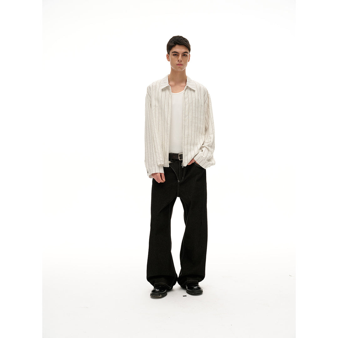 Unisex Leichte gestreifte Overshirt‑Jacke mit Hemdkragen und verdecktem Reißverschluss Echoarchiv