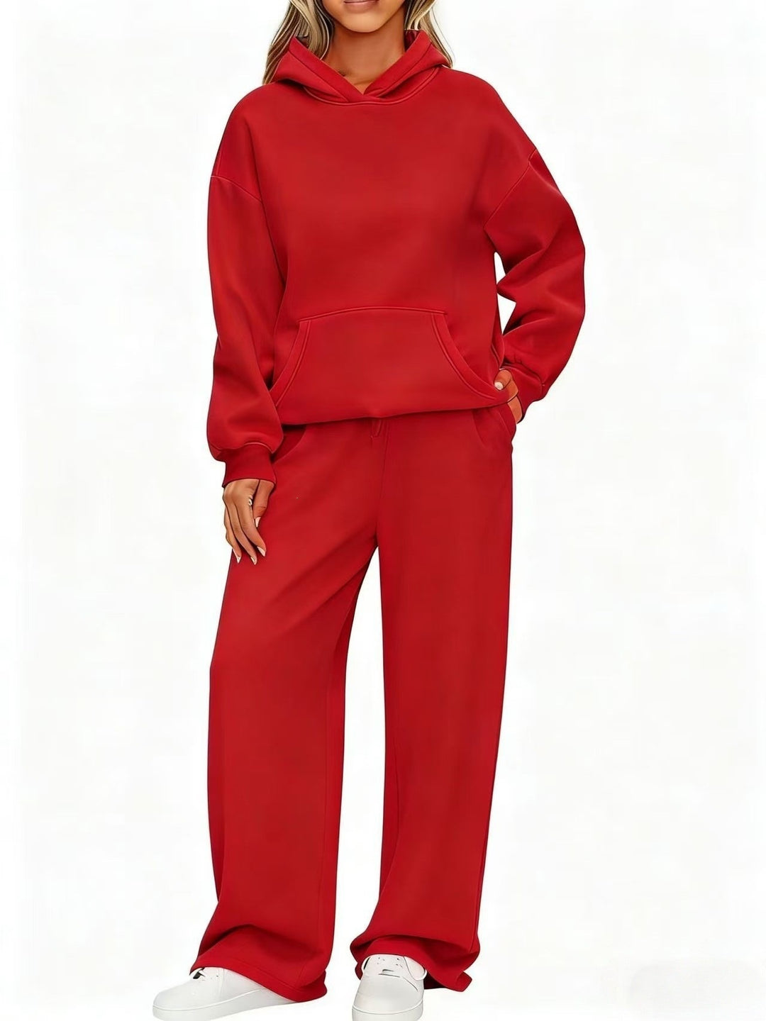 Damen nan Cozy-Loungewear-Set mit oversized Kapuzenpullover, Kängurutasche und weiten Palazzo-Jogginghose Echo Archiv