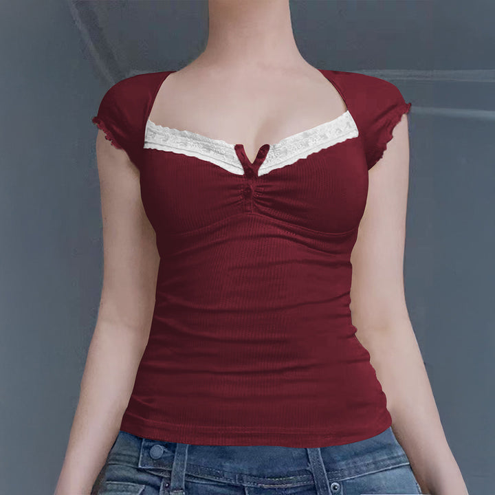 Damen Ripp-Trägershirt mit setzen Spitze Echo Archiv