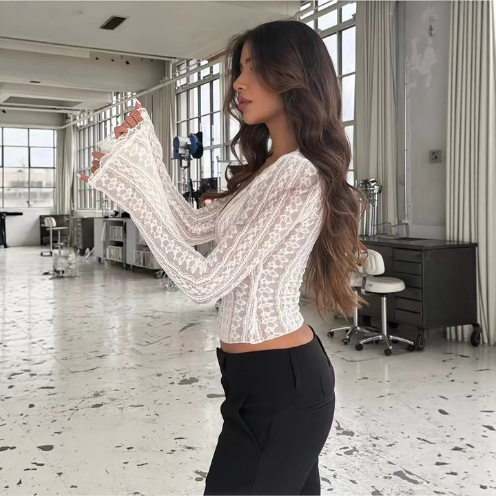 Damen Spitzenbluse mit transparentem Design und langen Ärmeln Echo Archiv